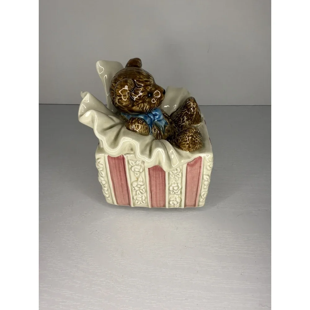 Gibson Otagiri Ceramic Teddy Bear Music Box ~ Plays 